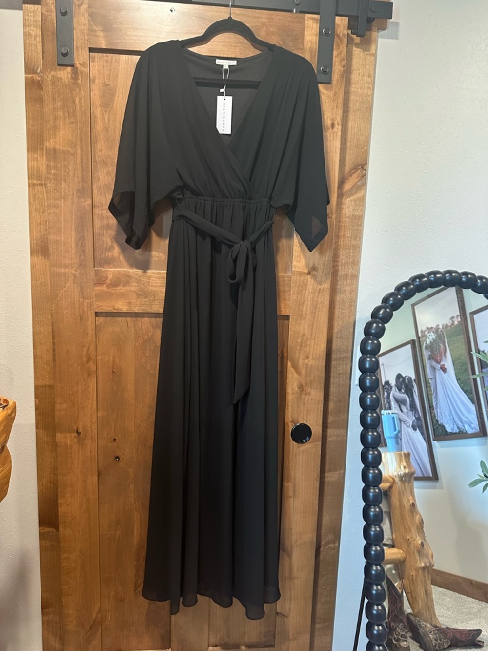 Baltic Born Black Maxi Dress with Waist Tie